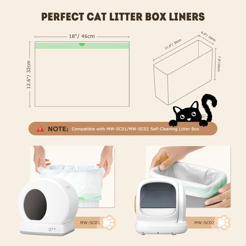 YEAHGO Automatic Cat Litter Box Liners Bags, Self-Cleaning Kitty Litter Liners Bags Compatible with MeoWant-SC01 & MeoWant-SC02, Heavy-Duty Thick Drawstring Replacement Liner Bag 18" x 12.6" (60 PCS) - Image 2